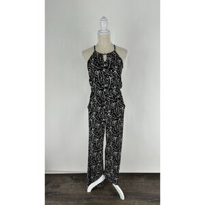 Goldray Womens Black Vine Lowrey Knit Jumpsuit Halter Neck Keyhole Size S NWT